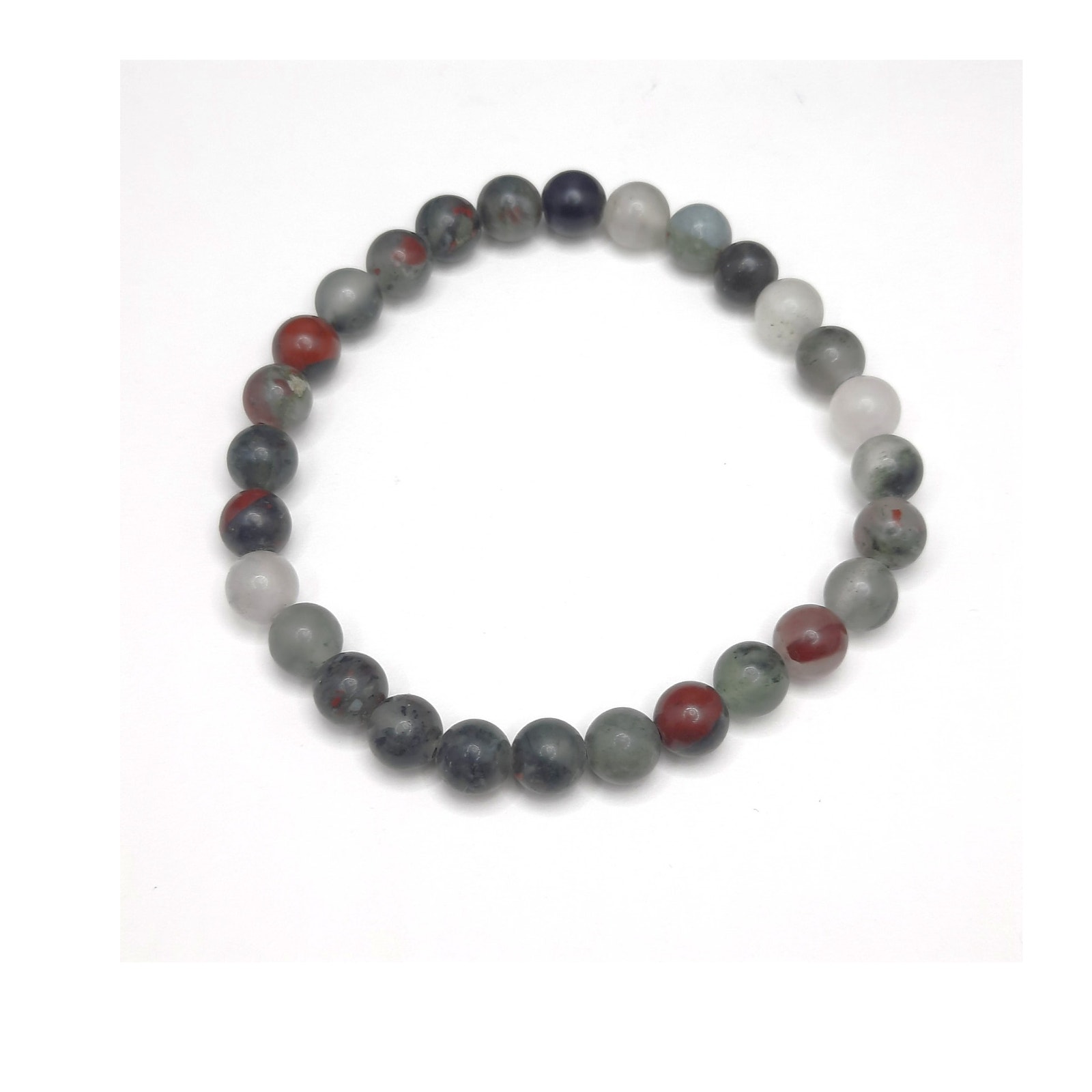 Artisan Bloodstone Jasper Beaded Stretch Bracelet Gray Red 6mm Gemstones Unisex 18$